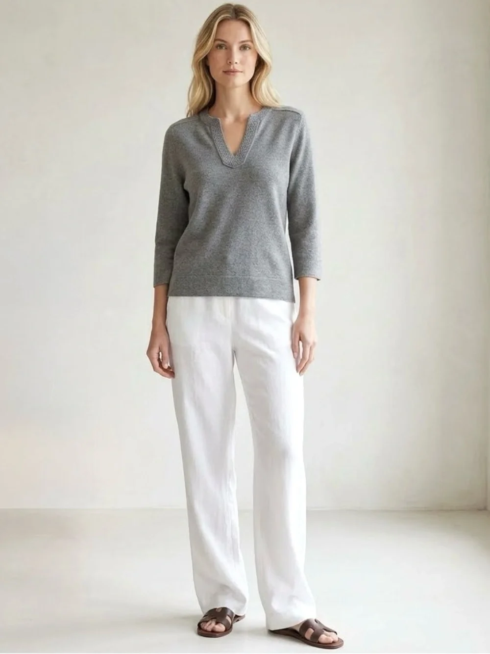Tory Burch Lizzie Tunic V-Neck 100% Cashmere Sweater, Graphite Grey, Size‎ S